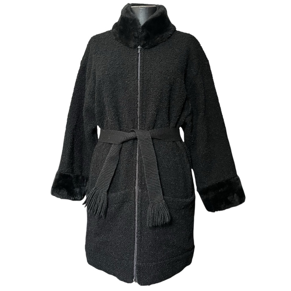 Vintage Suttles and Seawinds Black Boucle Wool Faux Fur Coat Collar Nova Scotia